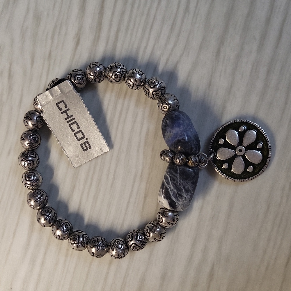 Chico's Clarita Metal Beads & Gemstone Stretch Bracelet